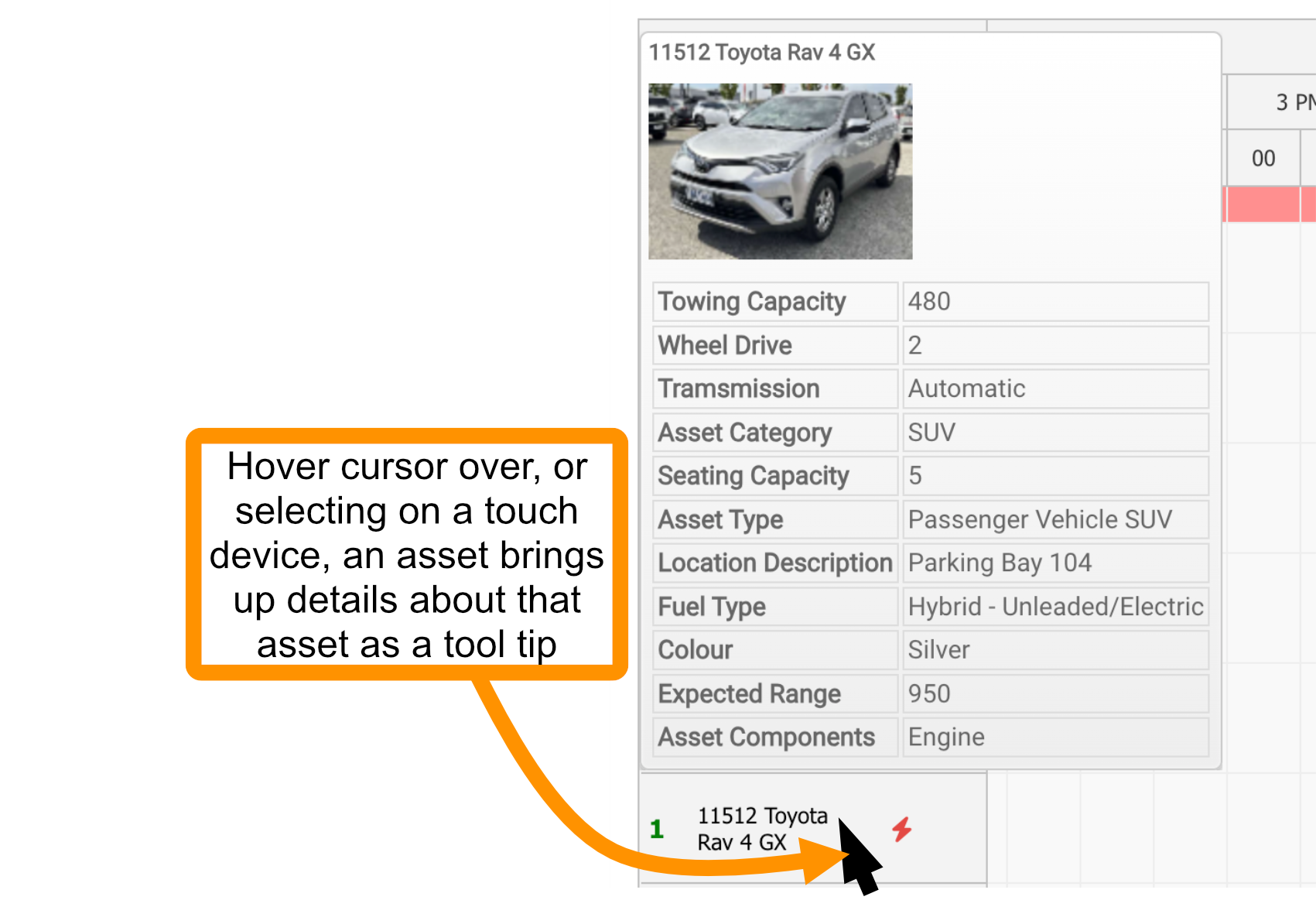 Booking calendar detail showing booking cells and status bars
