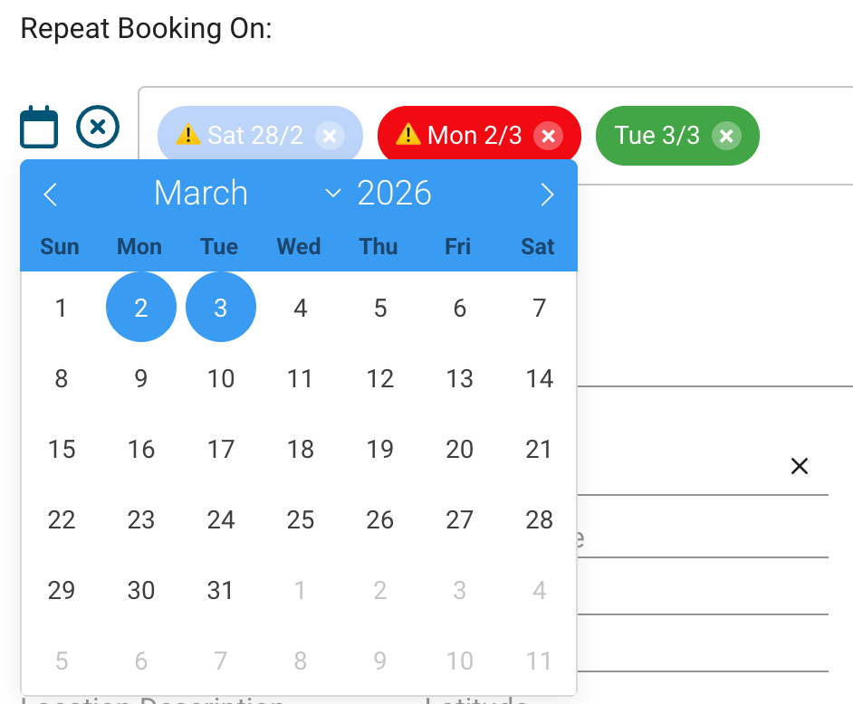 The repeat booking date picker